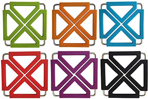 6Pcs Silicone & Stainless Steel Trivet Mat Expandable Hot Pot Holder Heat Resistant Insulated Coasters Placemat Dish Mat