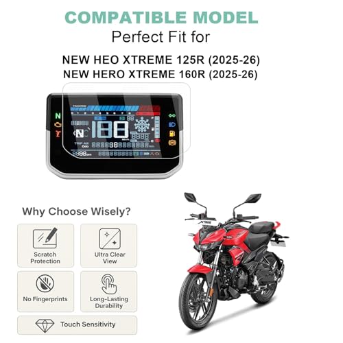 Image of Wisely Pack 2 - Screen Guard for NEW HERO XTREME 125R & 160R (2025-26) Bike - TFT Display Digital Meter Protector - HD Clear, Full Cover - Easy Installation Kit - Xtreme125R Instrument Cluster Accessories