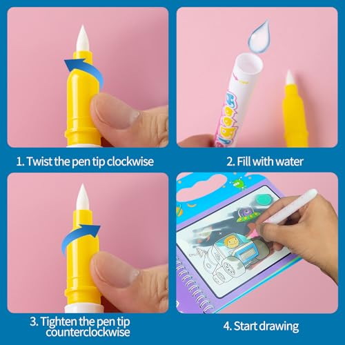 Image of VGRASSP Pack of 6 Magic Water Coloring Book Toy for Kids - Reusable Quick Dry Doodle Book - Birthday Return Gift for Boys and Girls - Color and Design As Per Stock
