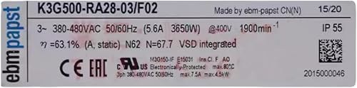 K3G500-RA28-03/F02 380/480V 5.6A 3650W 1900PRM Cooling Fan