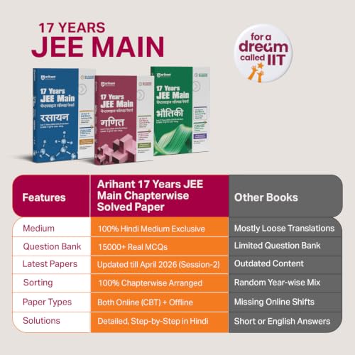 Image of Arihant 17 Years JEE Main Chapterwise Solved Papers Physics (Bhautiki),Chemistry (Rasayan) | 1500+ PYQs from JEE Main & AIEEE (2026-2010) Online & ... Authenticated Answers with Detailed Solutions