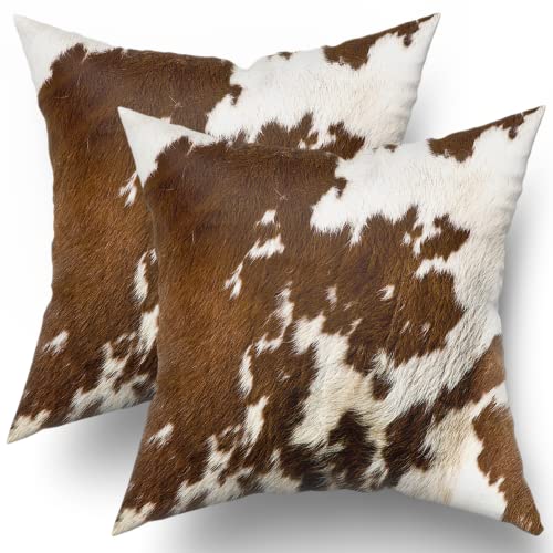 Kawani Western Cow Print Pillow Cases 18X18 Set Of 2 Brown Cowhide Pillow Covers Soft Decorative Animal Throw Pillow Covers Gifts For Friends Lovers For Bed Couch Sofa Living Room Holiday Decor #TOP10