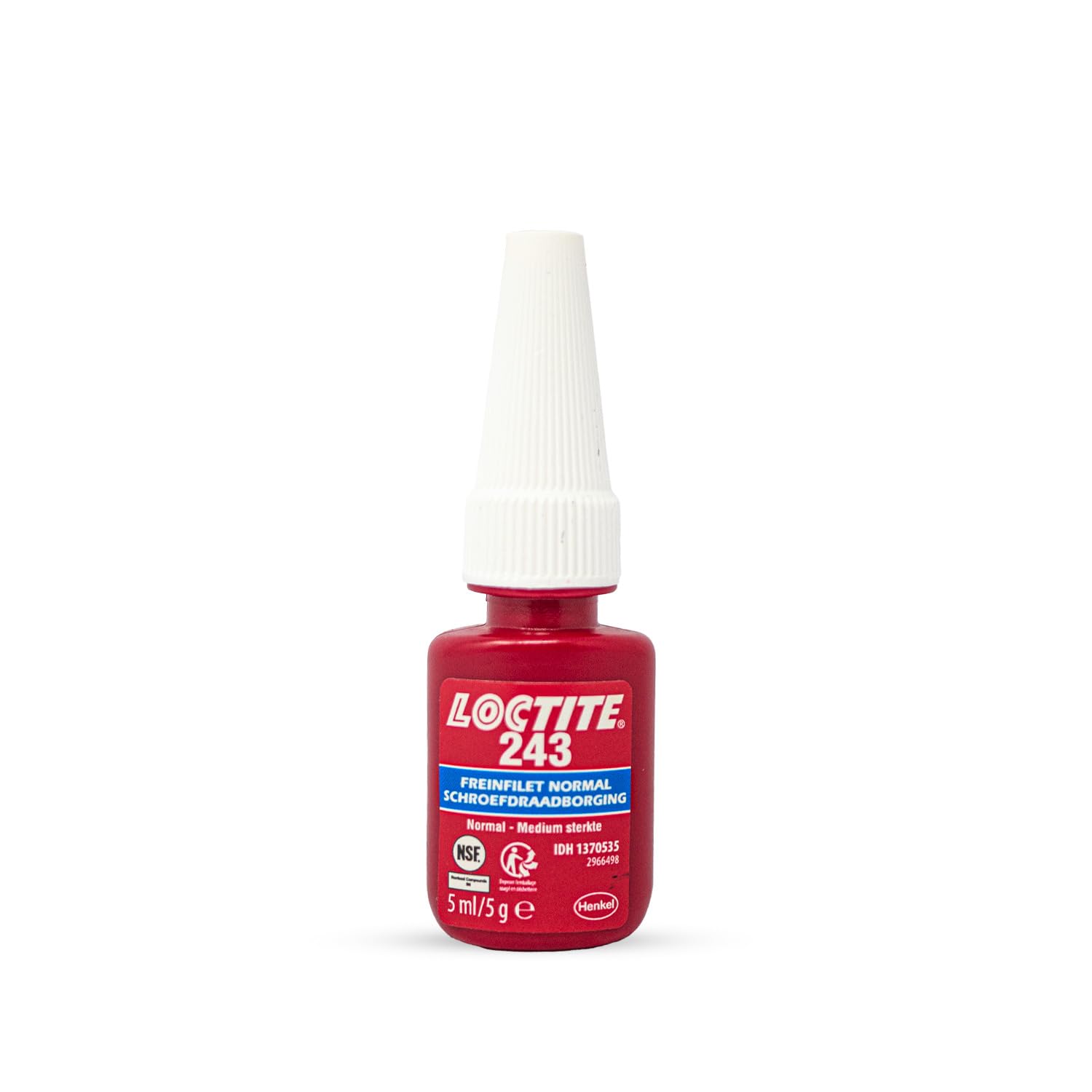 Loctite 243, frein filet résistance normale, frein filet bleu pour blocage et étancheité des fixations filetées, Flacon 5 ml - aspect bleu