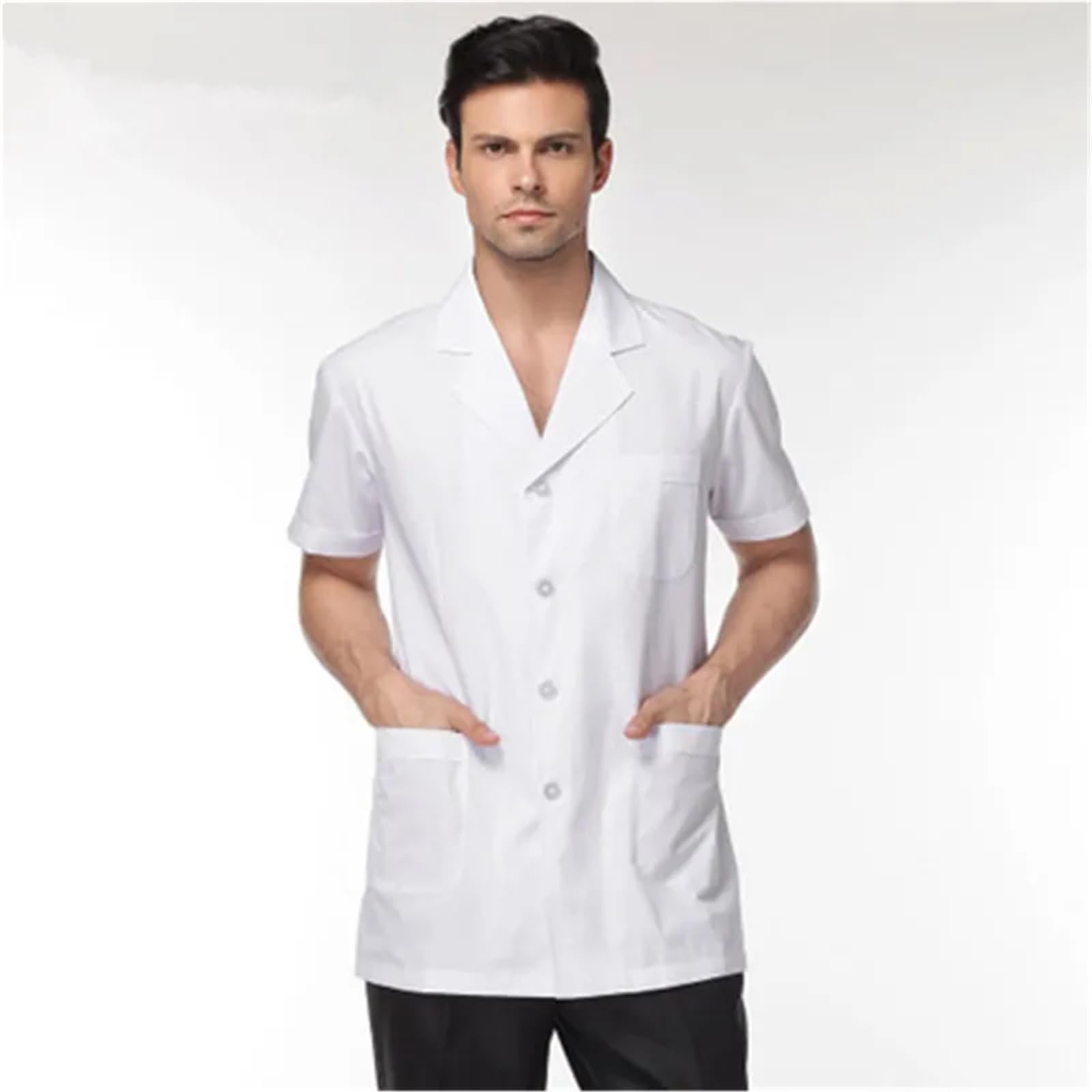 Camice Laboratorio Chimica Camice Bianco da Uomo, Abbigliamento for Servizi Medici, Uniforme da Infermiere, Maniche Corte, in Poliestere, Protettivo, in Tessuto