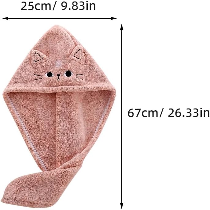 ARTIBETTER 3Pcs Cute Cat Hair Wrap Towels for Kids, Thickened Coral Fleece, Quick Dry Towel, Strong Water Absorption, Soft Shower Cap, Mixed Color for Bath & Household Daily Use