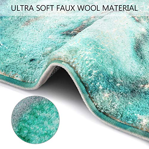 Uphome Bath Rug Runner Luxury Turquoise Marble Velvet Bath Mat 18X47 Inch Non-Slip Long Bathroom Rugs Machine-Washable Soft Microfiber Floor Rugs For Bathtub Shower #TOP3
