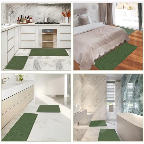 Badteppich-Set, rutschfest, Chenille-Matte, saugfähig und waschbar, dick, weich, für Badezimmer und Dusche und Waschbecken, 43,2 x 61 cm & 50,8 x 81,3 cm, Olivgrün, 2-teilig – Bild 8