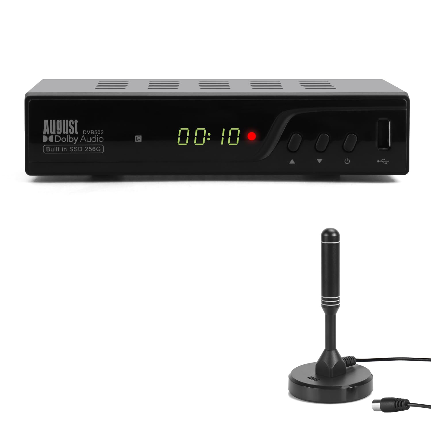August DVB502 Décodeur TNT HD avec Disque Dur de 256GB + August DTA240 Antenne TV Interieur TNT HD Puissante