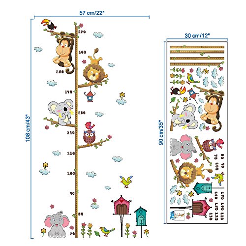 Image of Kids Height Chart Wall Sticker Cute Animal Growth Chart Height Measuring Scale for Kids Nursery Playroom Classroom | Easy Peel & Stick Sheet: 90x30 cm Total Coverage: 108x57 cm