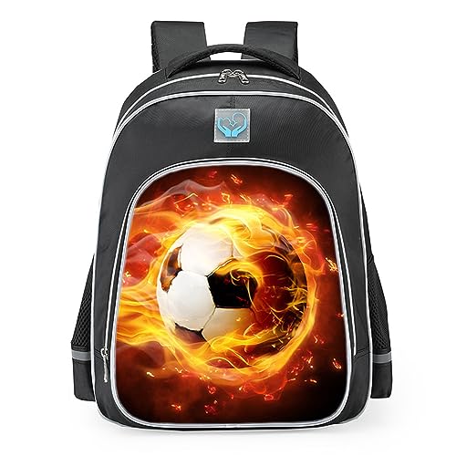 ENEN Rucksack Kinder Kinderrucksack Rucksack Kindergarten Jungen Mädchen Fußball Ball Kleiner Tagesrucksack Schulrucksack Kindertasche Kindergartenrucksack (S(26x13x32cm),Flamme)