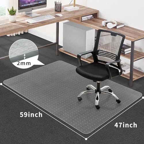 Office Chair Mat for Carpet Floors, Desk Mats 47"X59" for Rolling Desk on Low Pile Carpets, Rectangle Computer Gaming Plastic Floor Mats for Office Chair on Carpet, Flat Without Curling