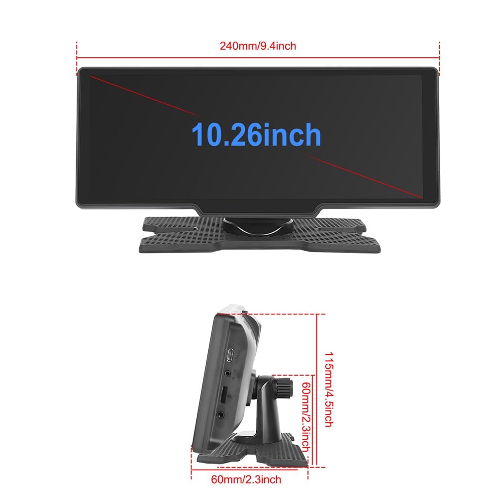 Monitor Auto 10,26 Pollici CarPlay Android Auto Schermo HD Bluetooth Trasmettitore FM Lettore Video