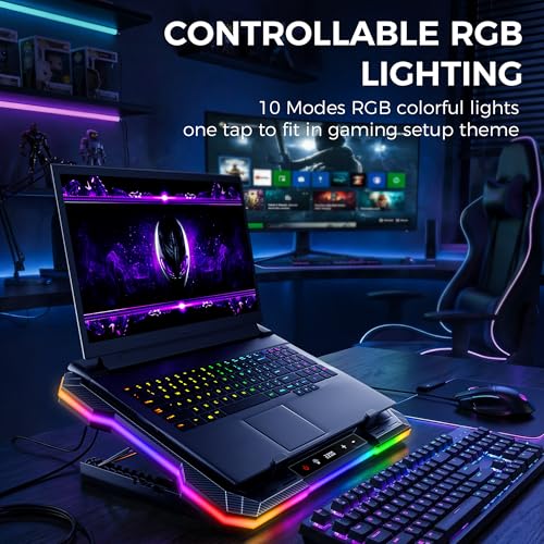 Image of Techie Aeroflex Pro Laptop Cooling Pad with 120 mm High Airflow Fan with Movable Design | Touch LCD Fan Control and 10 RGB Modes | Adjustable Laptop Stand with Phone Holder for 10-19 Inch Laptop