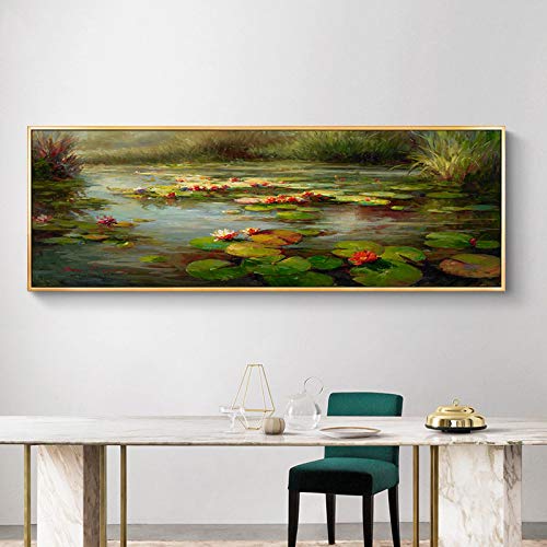 Peinture à l'huile sur toile de 70x210cm prête à suspendre dans un salon