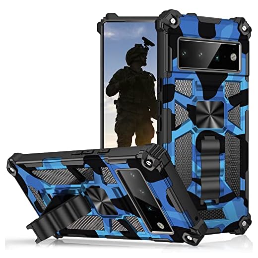 Capa para celular Google Pixel 6 camuflada com suporte (com 2 películas protetoras temperadas), capa de celular à prova de choque de nível militar para Pixel 6 -Azul