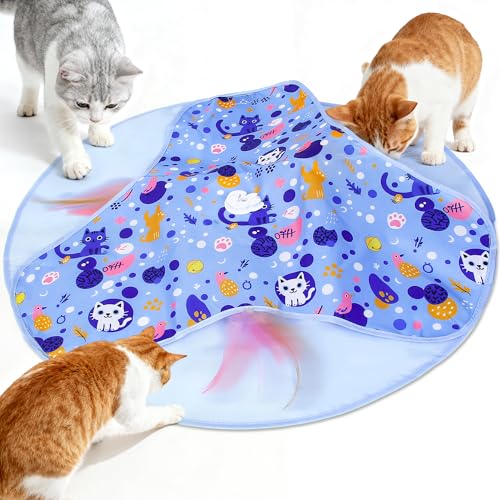Interaktives Katzenspielzeug Selbstbeschäftigung, Katzenspielzeug Elektrisch für Kitten, Intelligenzspielzeug für Katzen mit Federn, Berührungsaktivierung katzen spielzeug, USB-Aufladung (Blau)