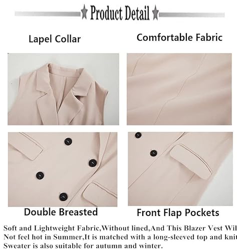 Bigeoosh Women's Sleeveless Open Front Cardigan Vest Casual Double Breasted Vest Blazer Jacket With Pockets #TOP4