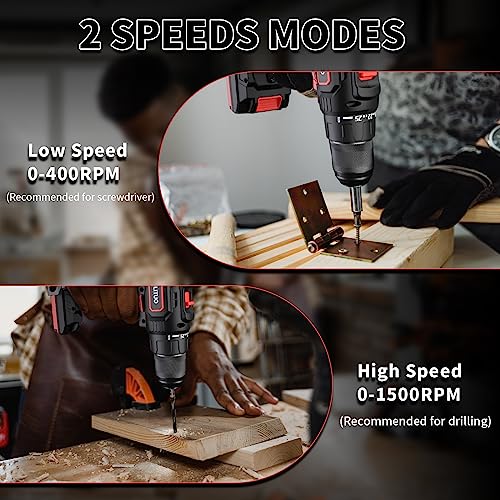 Image of PULITUO Cordless Drill Set, 20V /2.0Ah Electric Power Drill, Torque 45N.m, 25+1 Torque Setting,1 /2 inch Keyless Chuck, 2 Variable Speed Setting, with 43 PCS Bits, Storage Bag
