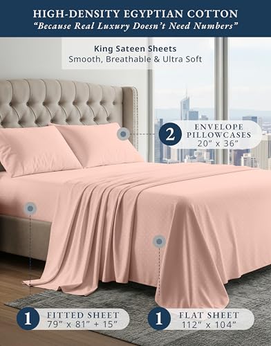 Image of LANE LINEN Disposable Sheets for Travel King Size Sateen - Veiled Rose | Rest Sheets Cooling Set King - 4-Piece Set, For A Luxurious Night's Sleep, For A Silky Hotel-Style Bed, Luxe Sheen