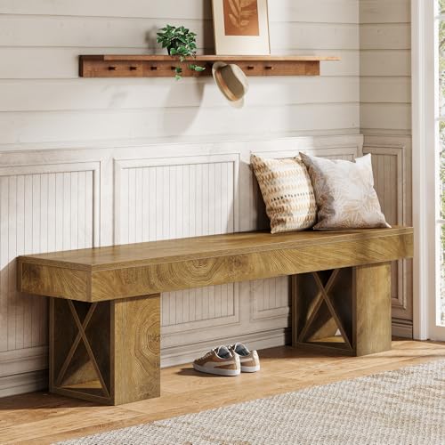 Tribesigns 55" Extra Long Entryway Bench, Farmhouse Wooden Entry Shoe