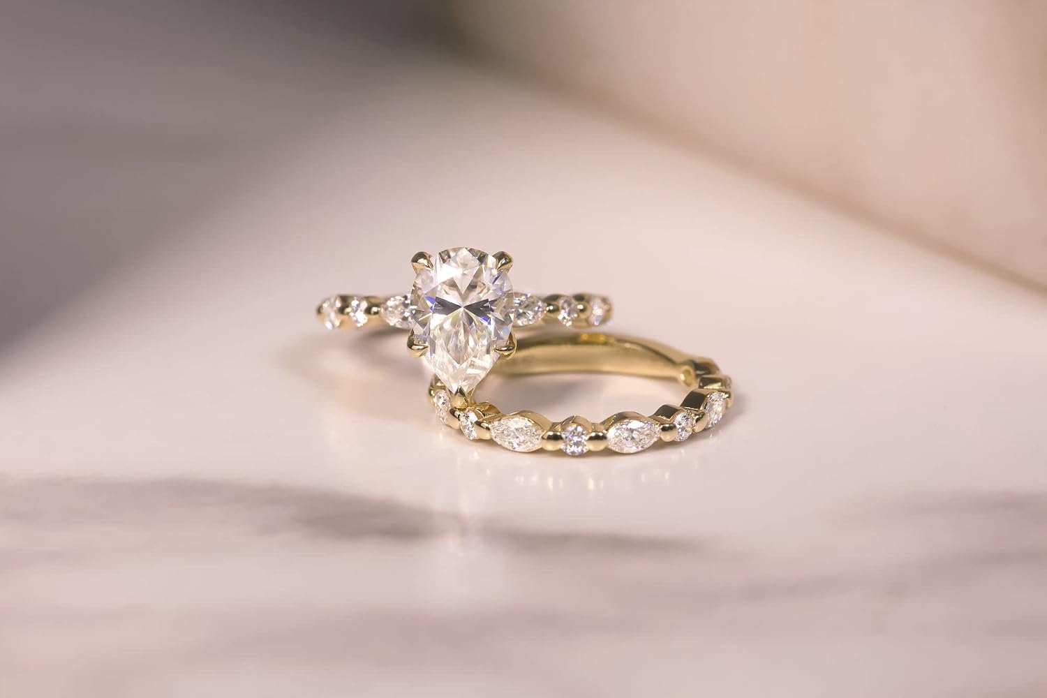 Kobelli Moissanite Pear Cut Posy Bridal Set in 14k Gold (GH/VS)