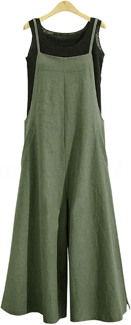YESNO Women Casual Loose Long Bib Pants Wide Leg Jumpsuits Baggy Cotton Rompers Overalls with Pockets PZZ : Clothing, Shoes & Jewelry