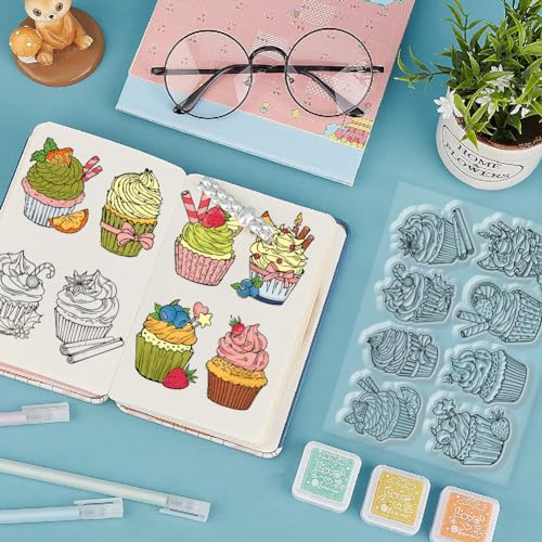 GLOBLELAND Cupcake Clear Stamps and Cutting Dies Cupcake Stamps and Embossing Die Cuts Silicone Stamp Cards and Metal Cutting Die for Card Making and DIY Embossing Scrapbooking - Image 2