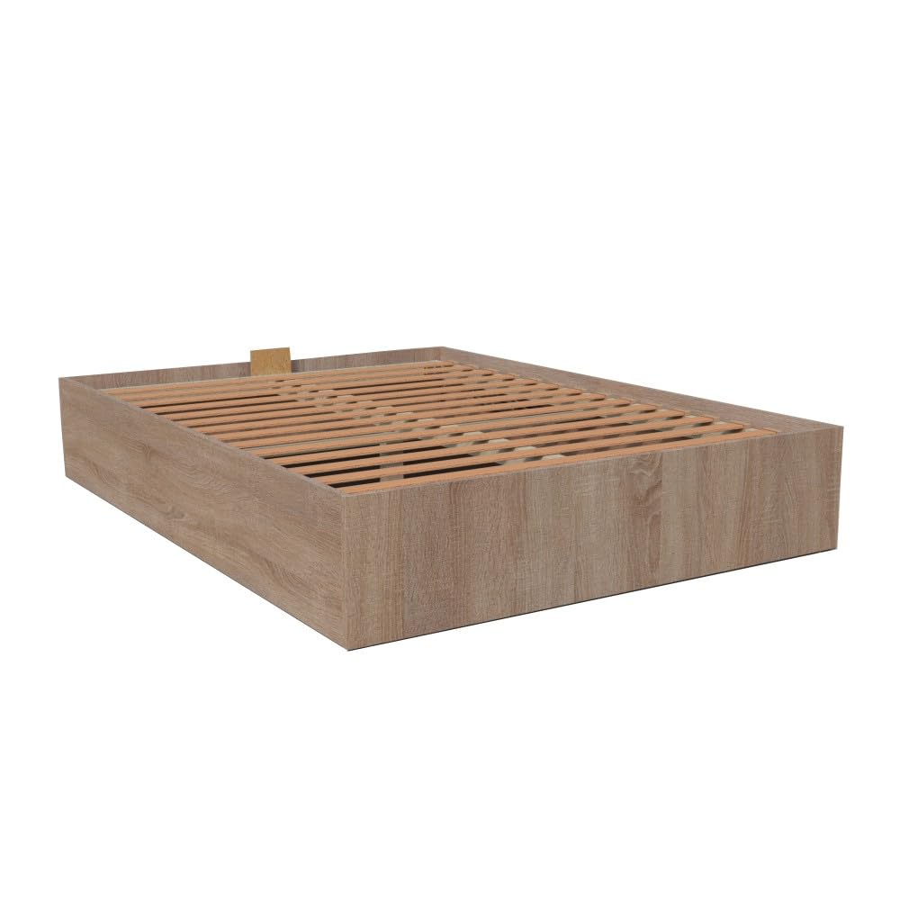 WEBER INDUSTRIES Lit Coffre Bilbao 160x200 cm + sommier/Décor chêne Blanchi