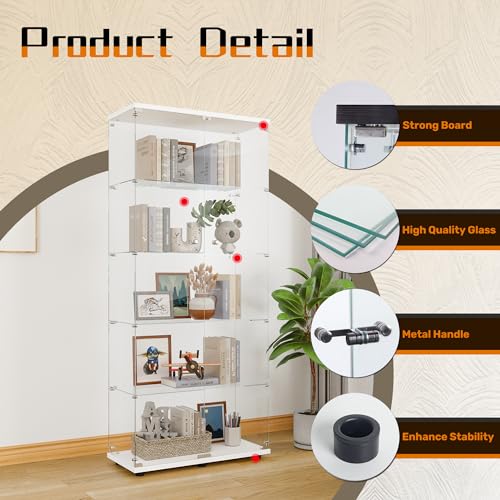 Image of LFT HUIMEI2Y 5-Tier Glass Display Cabinet with Lock, Display Case White