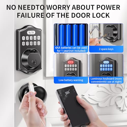 Darawf Keypad Deadbolt Front Door: 0.3s AI Fingerprint&100 Passcodes—15min DIY Install|Auto-Lock Weatherproof Keyless Entry Smart Electronic Door Lock with Handle Set for Kids&Seniors thumbnail 5