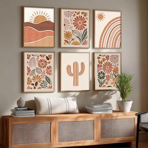 Image of kotart Boho Painting Wall Art Home Decoration Paintings With Frame For Living Room Bed Room Hotel Wall Decor Digital Reprint Set Of 6 (Art-2, 19x25 inch)
