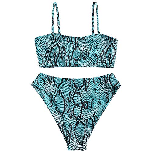ZAFUL Women's Leopard Print High Cut Two Piece Swimsuit Bandeau Bikini Set (E-Multi-C, XL)