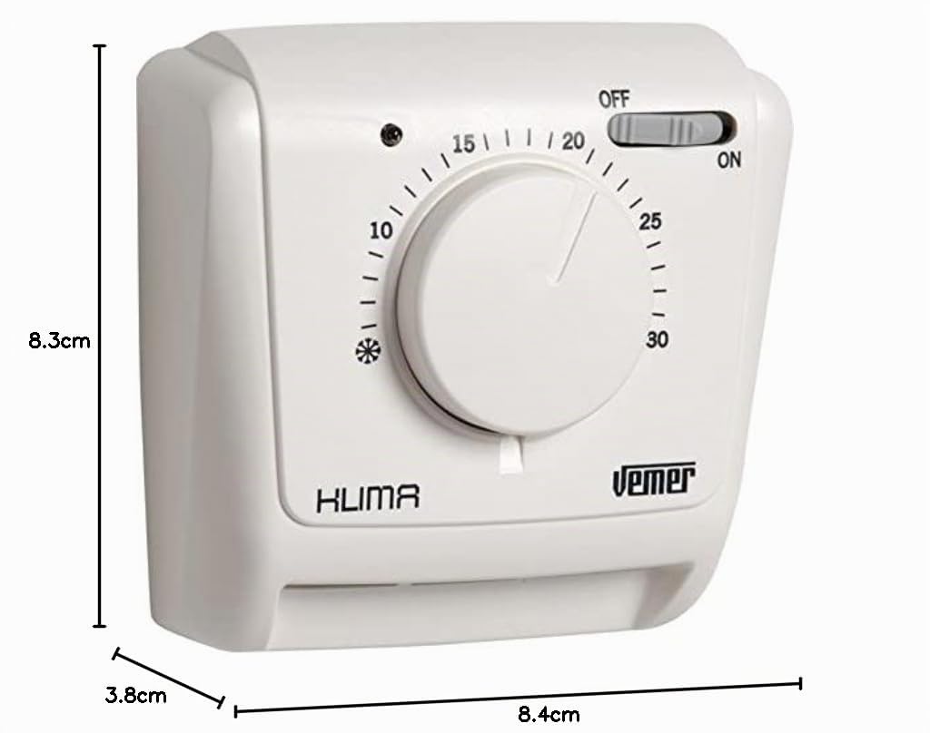 VEMER VE021200 KLIMA SI - Thermostat Mécanique à Membrane de Gaz avec Interrupteur On/Off et voyant Lumineux, Fonction Chauffage/Climatisation, Blanc