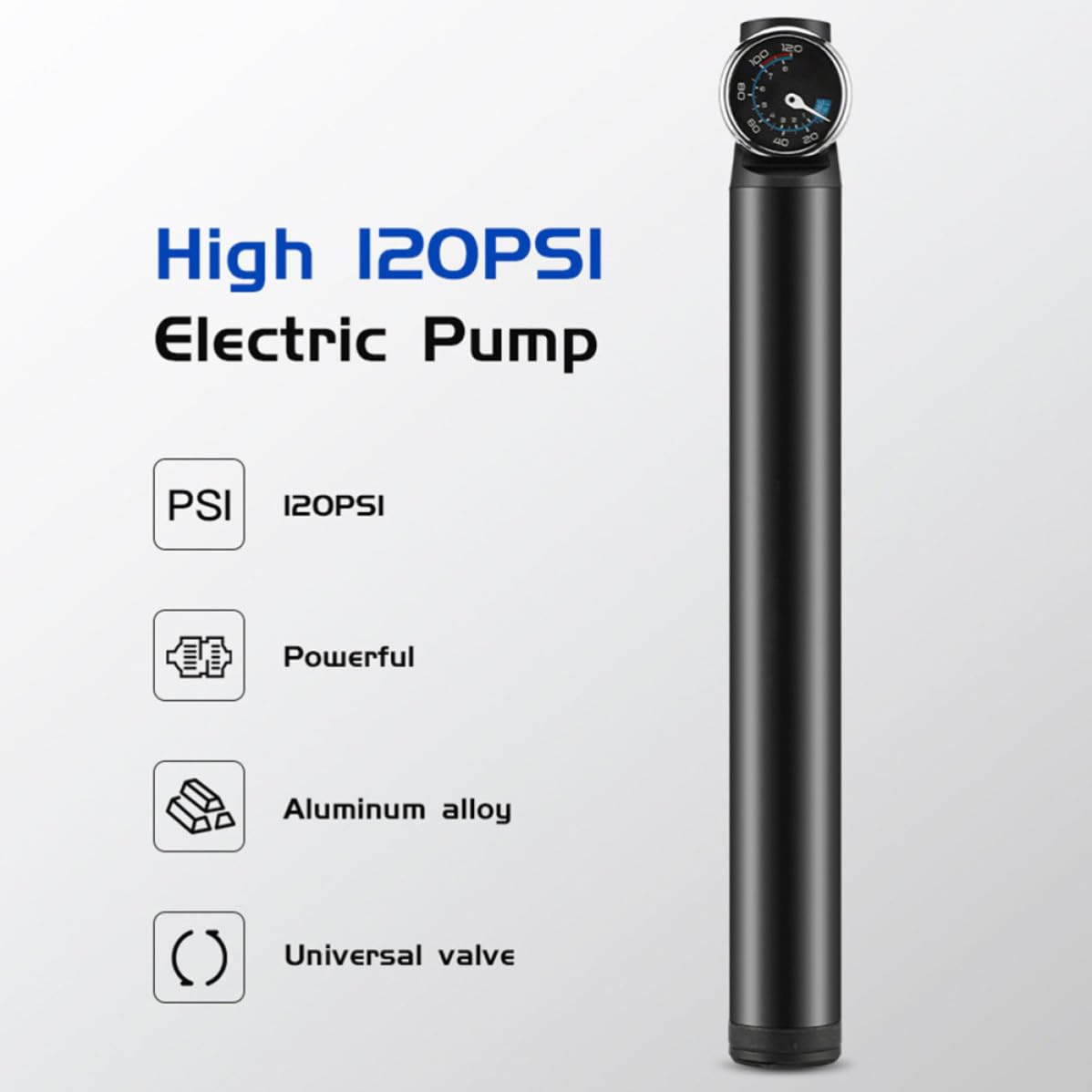 GLEAVI Gonfleur de Pneus Portable Compresseur D'air Électrique en Alliage D'aluminium Noir, Pompe à Vélo Haute Pression, Léger et Compact, pour Valves Presta et Standard