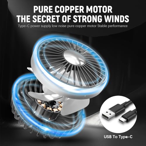 Image of STHIRA Fan for Car Back Seat Car USB Fan with Dual Head 3-Speed Adjustable Cooling Air with 360 Rotation Independent Switch USB for Compact Design For Auto Headrest,Ideal Cars /SUVs