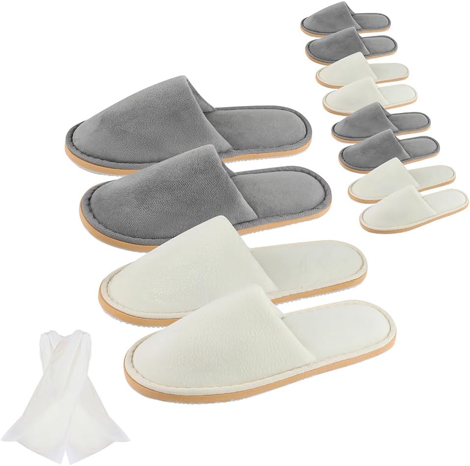 2-6 Pairs Spa Slippers, Indoor Slippers, Disposable Slippers for Guests, Washable & Non Slip Reusable House Slippers for Women Men Bedroom, Hotel, Travel,Wedding (Thick Soft)
