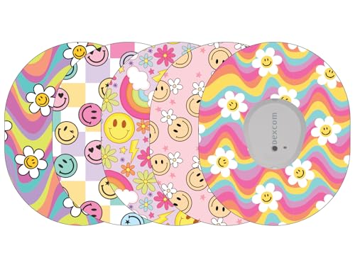 Glucomart Adhesive Patches for Dexcom G7 Stelo & Infusion Sets 5-Pack Waterproof Sweatproof CGM Overpatches Hypoallergenic CGM Patches (Smile)