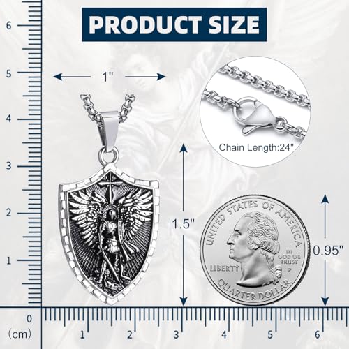 St Michael Necklace for Men - Stainless Steel Archangel Patron Amulet Medal Pendant,Saint Michael/Christopher/Joseph/Jude/Benedict/Anthony/Virgin Mary Catholic Jewelry Gift for Protection Confirmation3