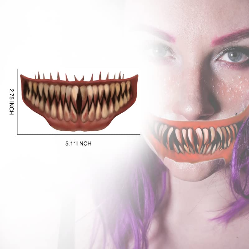 Miniatura 6 de 12 tatuajes de cara de Halloween  2022 aterradores tatuajes temporales de cara de Halloween para adultos, mujeres y hombres, calcomanías de tatuaje