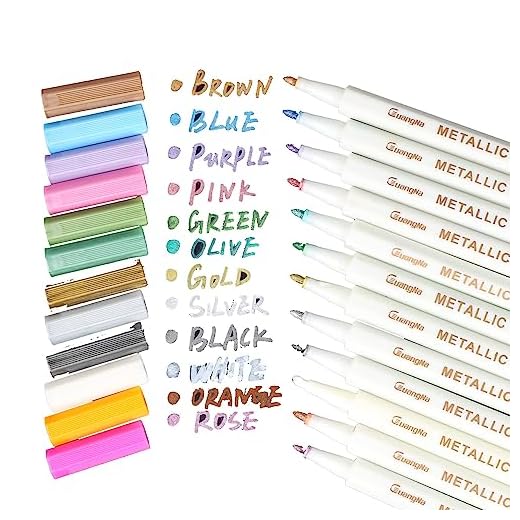 Rotuladores Metalizados, Yosemy Rotuladores de Colores Marker Pen 12 Qaquetes para Album de Recortes de Fotos de Uso en Cualquier Superficie de Papel de Vidrio Cerámica de Plástico