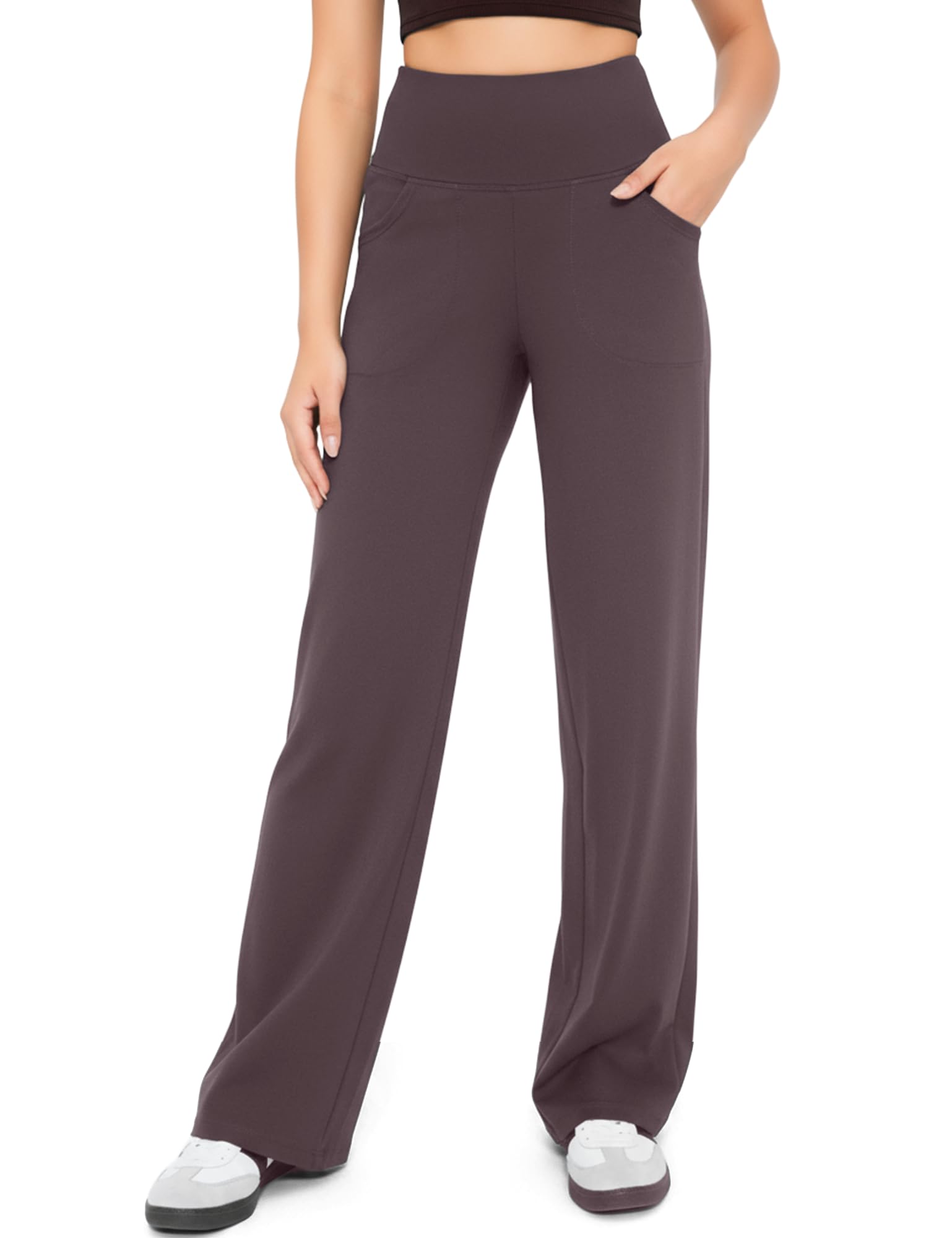Yogaration High Waisted Wide Leg Yoga Pants with Pockets, Straight Leg Lounge Pants for Women, Stretch Sweatpants Trousers — Mocha Mousse by Amazon