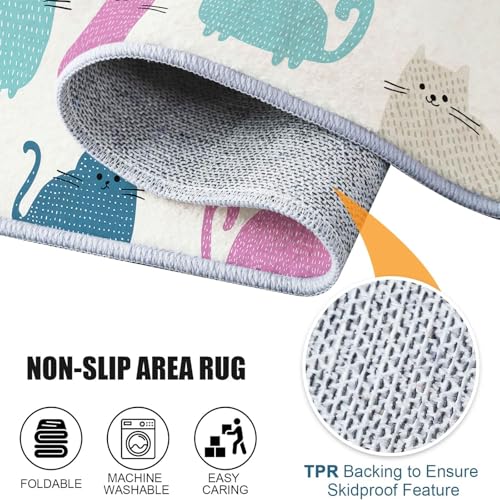 Tapis de zone lavable antidérapant 60 x 90 cm blanc imprimé chat - 7