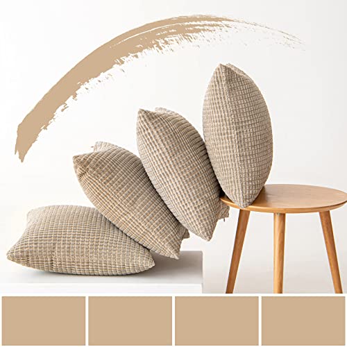 MIULEE Cushion Covers Striped Corduroy Fabric Square Throw Pillow Cover Decorative Pillowcases with Invisible Zipper for Sofa Chair Couch Bedroom 20x20 inch 50x50 cm 4 Pieces Sand - Image 3