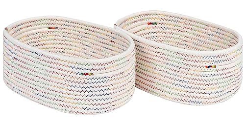 CubesLand Small Woven Baskets,Cute Baskets or Shelf Set 2,Cube Organizer Basket Bin,Soft Toys Storage Basket,Baby Nursery Basket Bin,Home Decor 12"D x 8"W x 5"H Rainbow Stitches