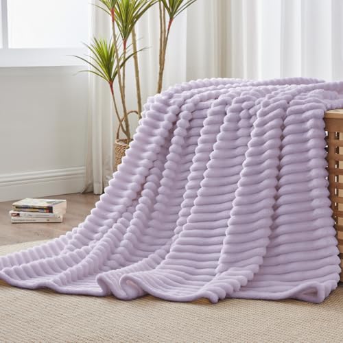 Image of BEDELITE Ribbed Twin Blanket for Couch & Bed, Lavender Fog, 60 inchx80 inch | Ultra-Soft Plush Fleece, Cozy, Warm Yet Lightweight, Ribbed Texture, Home Decor, Machine Washable, Giftable, All-Season Use