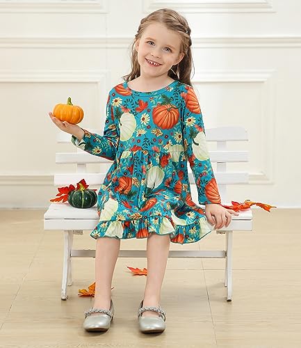 Halloween/Thanksgiving Little Girl Dress Pumpkin Long Sleeve Dresses Fall Outfits 2-9T3