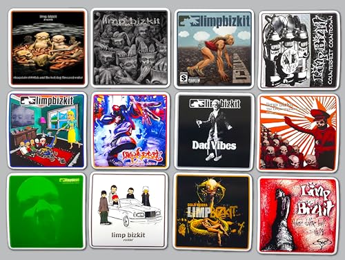 Nu Metal Album Cover Sticker Pack (12 Stickers) Rap Rock Alternative Heavy Groove Retro Vintage Vinyl Decal Water Resistant limp Iconic Old School Band Street Urban Style Collection Design Set Bizkit
