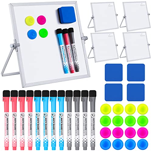Fuutreo 4 Set 36 Pcs Dry Erase White Board Accessories Include 10 X 10 Inch Magnetic Desktop Whiteboard With Stand Portable Double Sided Mini White Board Easel Markers Magnets Erasers For Desk #TOP22