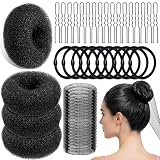 YINGFENG 134 Pcs Black Hair Bun Maker Kit Medium - 4 Bun Hair Pieces for Women, 20 Hair Net for Buns, 100 Bobby Pins for Women, 10 Hair Bands, for Ballet Styling, Hair Accessories for Girls