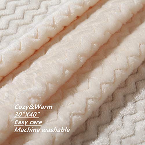 Crevent 30''X40'' Soft Cozy Warm Baby Blankets For Boys Girls Solid Color - All Season Use - Newborn Essentials (Wave Ivory/White) #TOP3